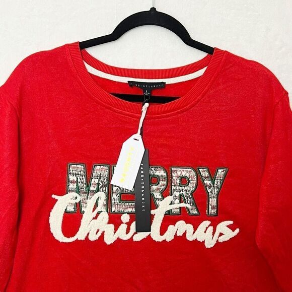 Anthropologie Jane + Delancey Red Merry Christmas Graphic Sweatshirt Size S NWT - Picture 2 of 7